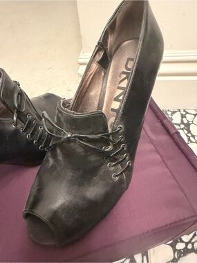 DKNY Black Lace-Up Peep-Toe Ankle Booties